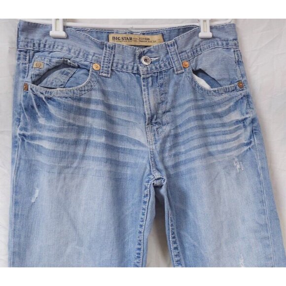 Big Star Mens 33Rx30 Light Wash Distressed Regular Fit Boot Cut Pioneer Jeans - Picture 4 of 12